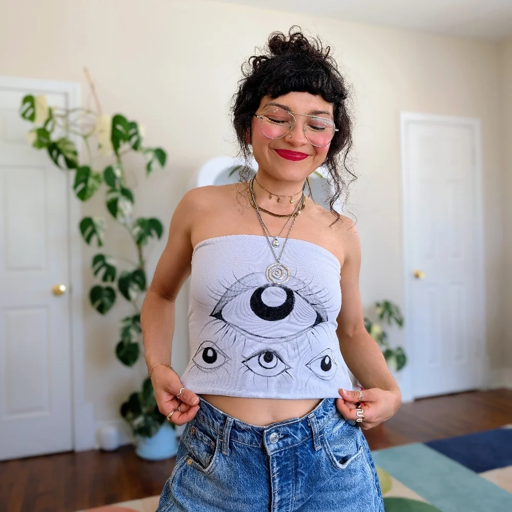 Brandy Melville Gray Eye-Graphic Strapless Tube Top - Picture 9 of 9